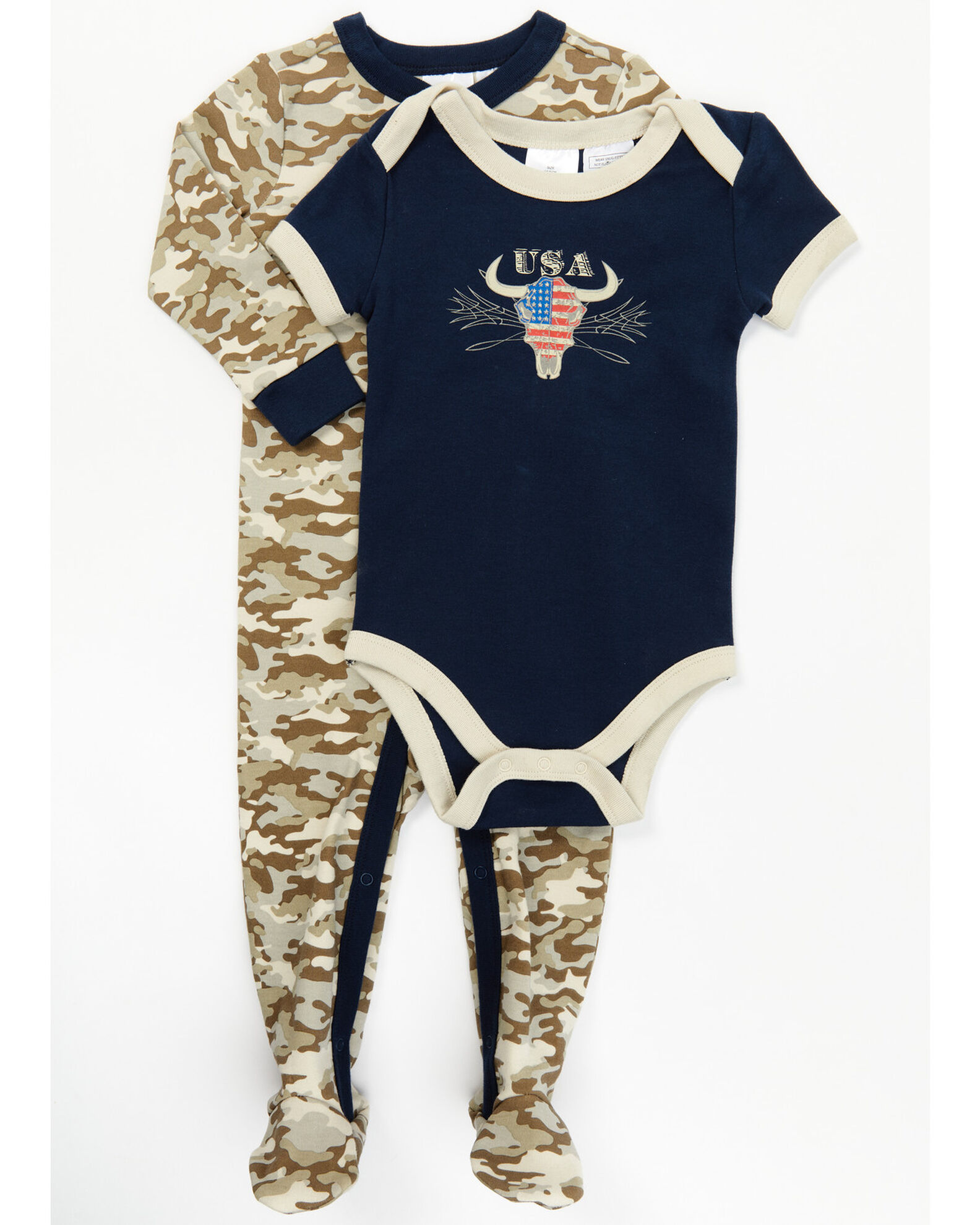 Boot Barn Infant Boys Camo USA Footed PJ Onesie Set 2 piece