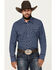 Image #1 - Rock & Roll Denim Men's Medallion Print Vintage Long Sleeve Snap Western Shirt, Blue, hi-res