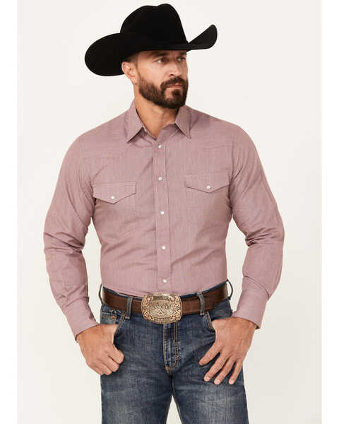 Roper Men's Printed Long Sleeve Pearl Snap Western Shirt, Wine, hi-res