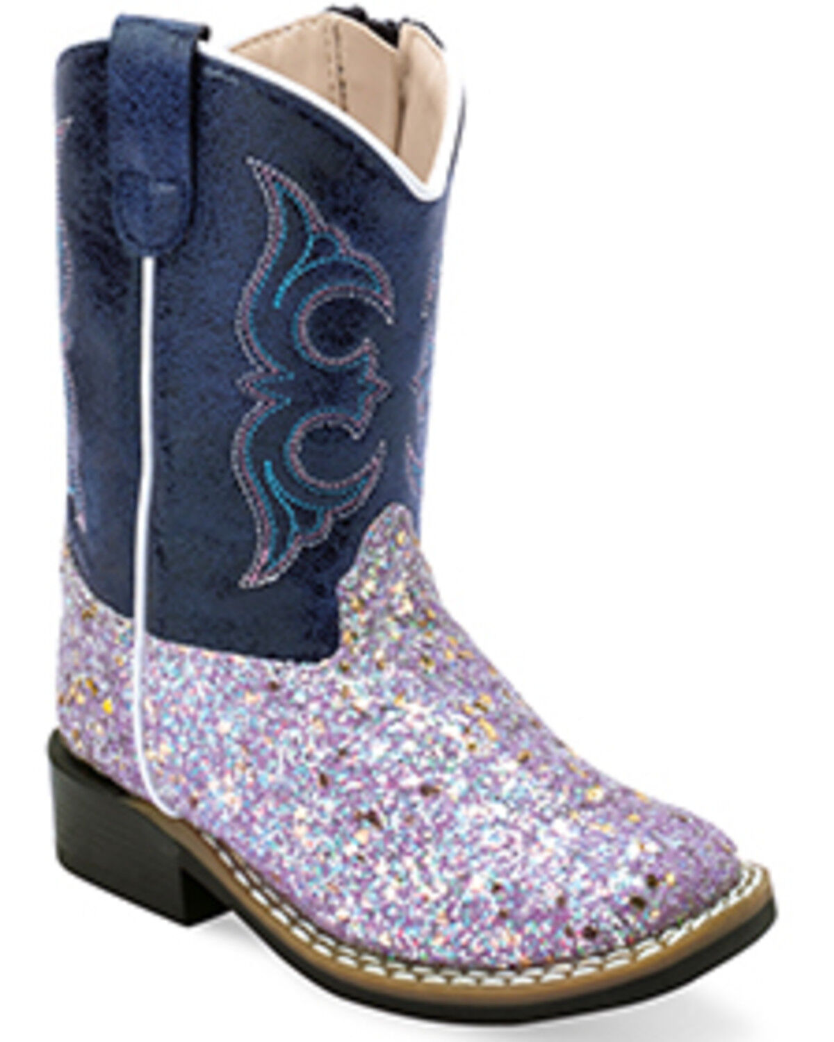 Image #1 - Old West Toddler Girls' Glitter Wester Boots - Broad Square Toe, Blue, hi-res