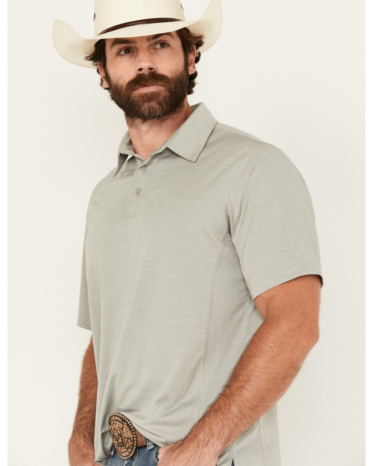 Image #2 - Wrangler Men's Solid Short Sleeve Performance Polo, Grey, hi-res