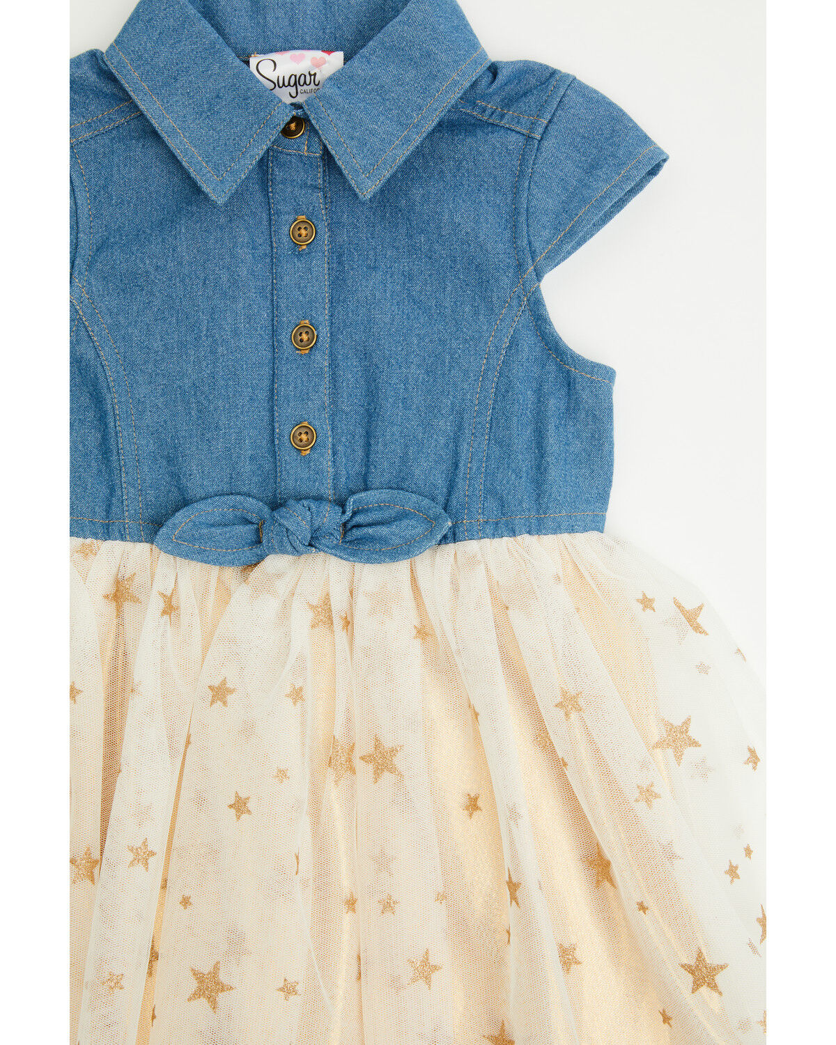 Image #2 - Sugar California Toddler Girls' Denim and Tulle Gold Star Dress, Multi, hi-res