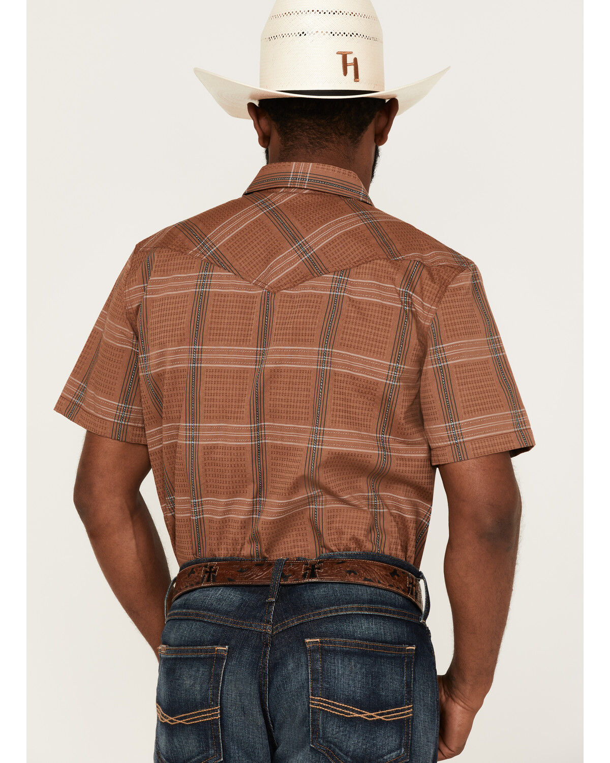 Image #4 - Cody James Men's Easl End Large Plaid Short Sleeve Snap Western Shirt, Brown, hi-res