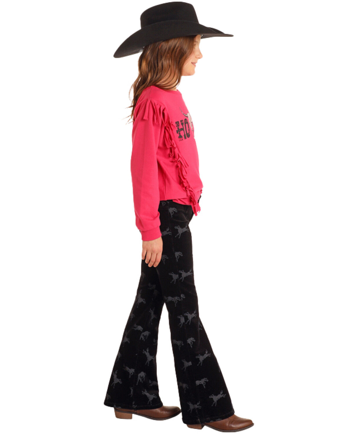Image #2 - Rock & Roll Denim Girls' Rodeo Print Corduroy Bootcut Jeans, Black, hi-res