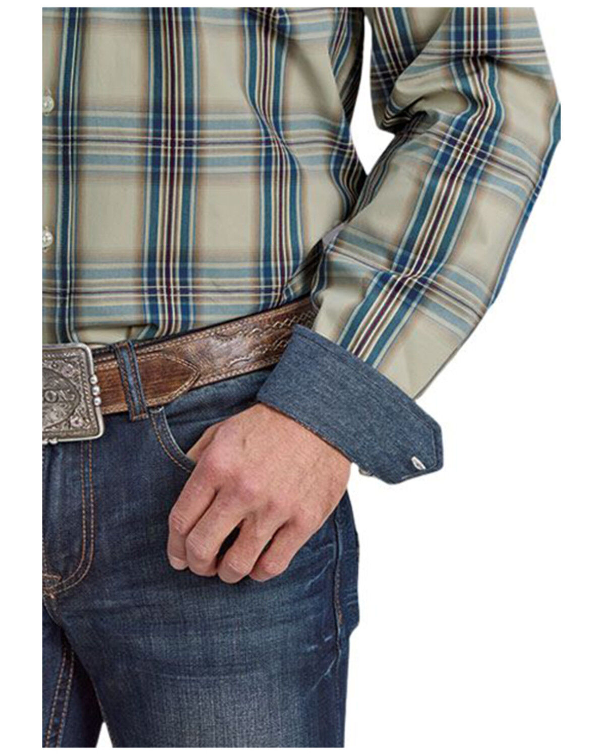 Image #3 - Stetson Men's Plaid Print Long Sleeve Button-Down Western Shirt, Blue, hi-res