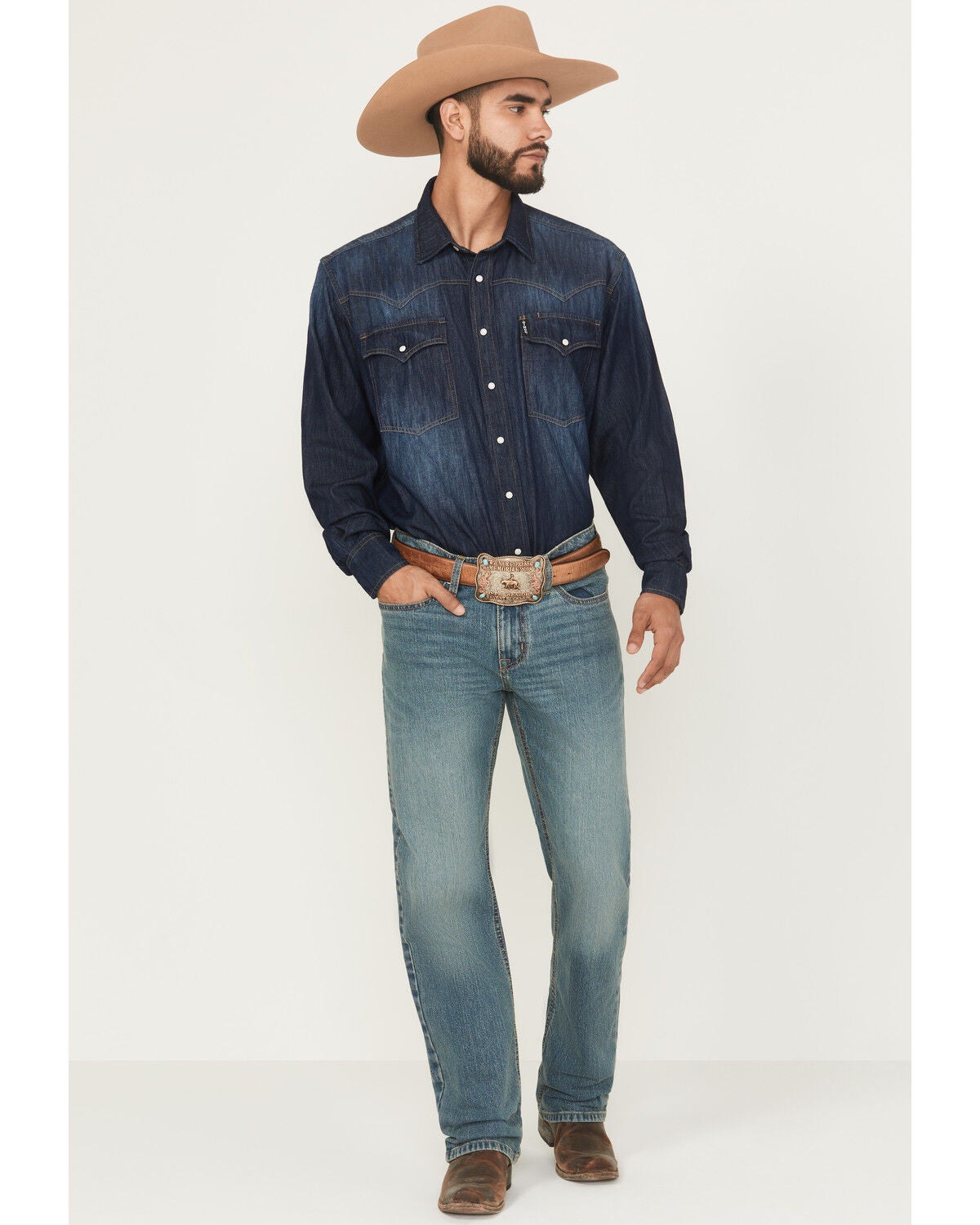 Image #1 - Cinch Men's Grant Medium Wash Relaxed Bootcut Performance Stretch Denim Jeans, Medium Wash, hi-res