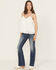 Image #3 - Miss Me Women's Dark Wash Mid Rise Embroidered Pocket Bootcut Stretch Denim Jeans, Dark Wash, hi-res