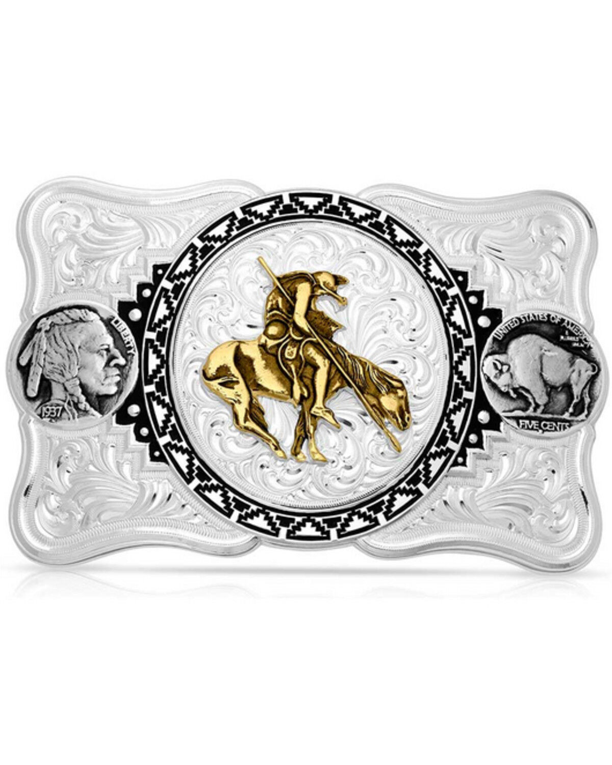 Image #1 - Montana Silversmith Men's Buffalo Nickel Southwestern Belt Buckle, Silver, hi-res
