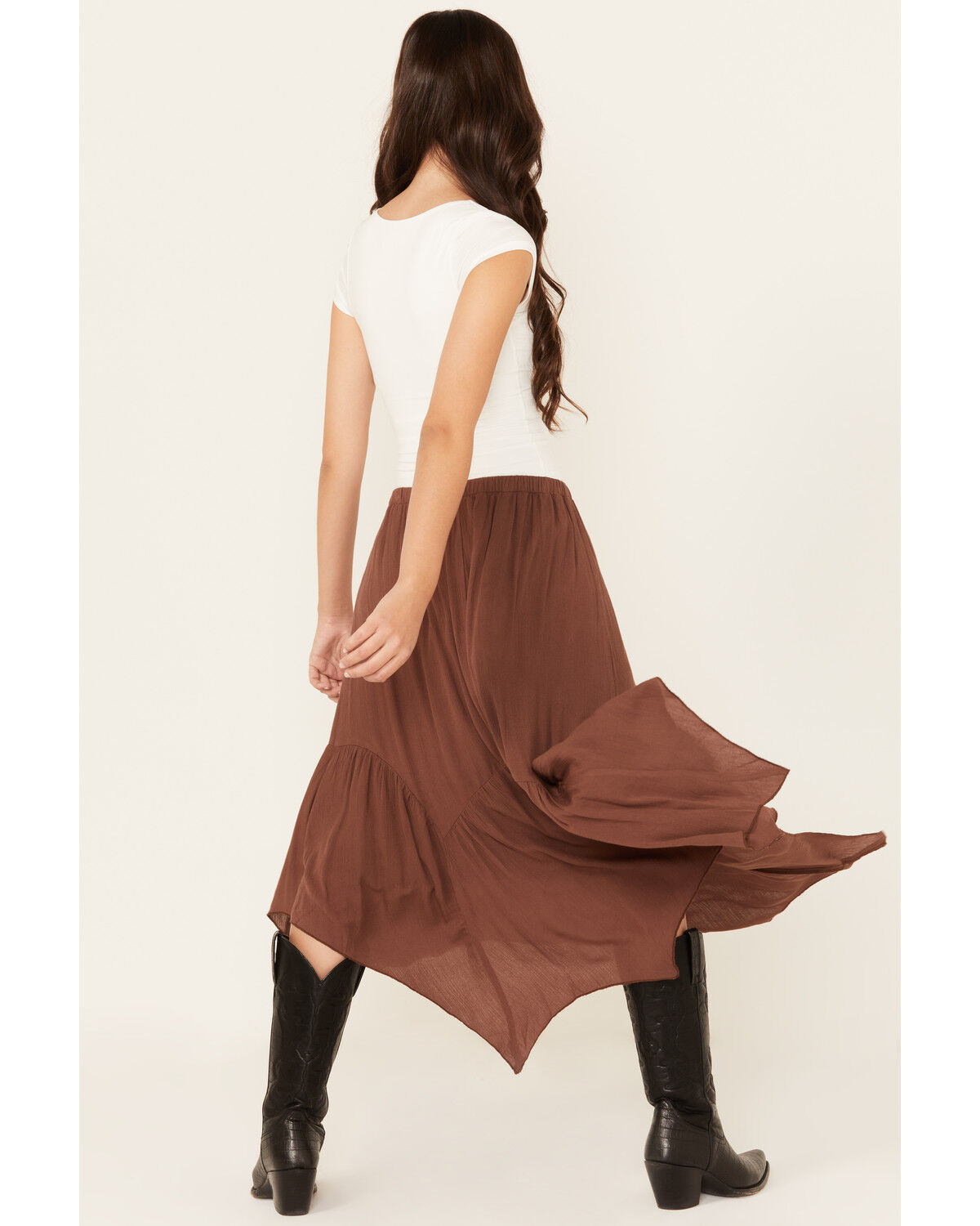 Image #3 - Originality Women's Handkerchief Hem Midi Skirt, Brown, hi-res