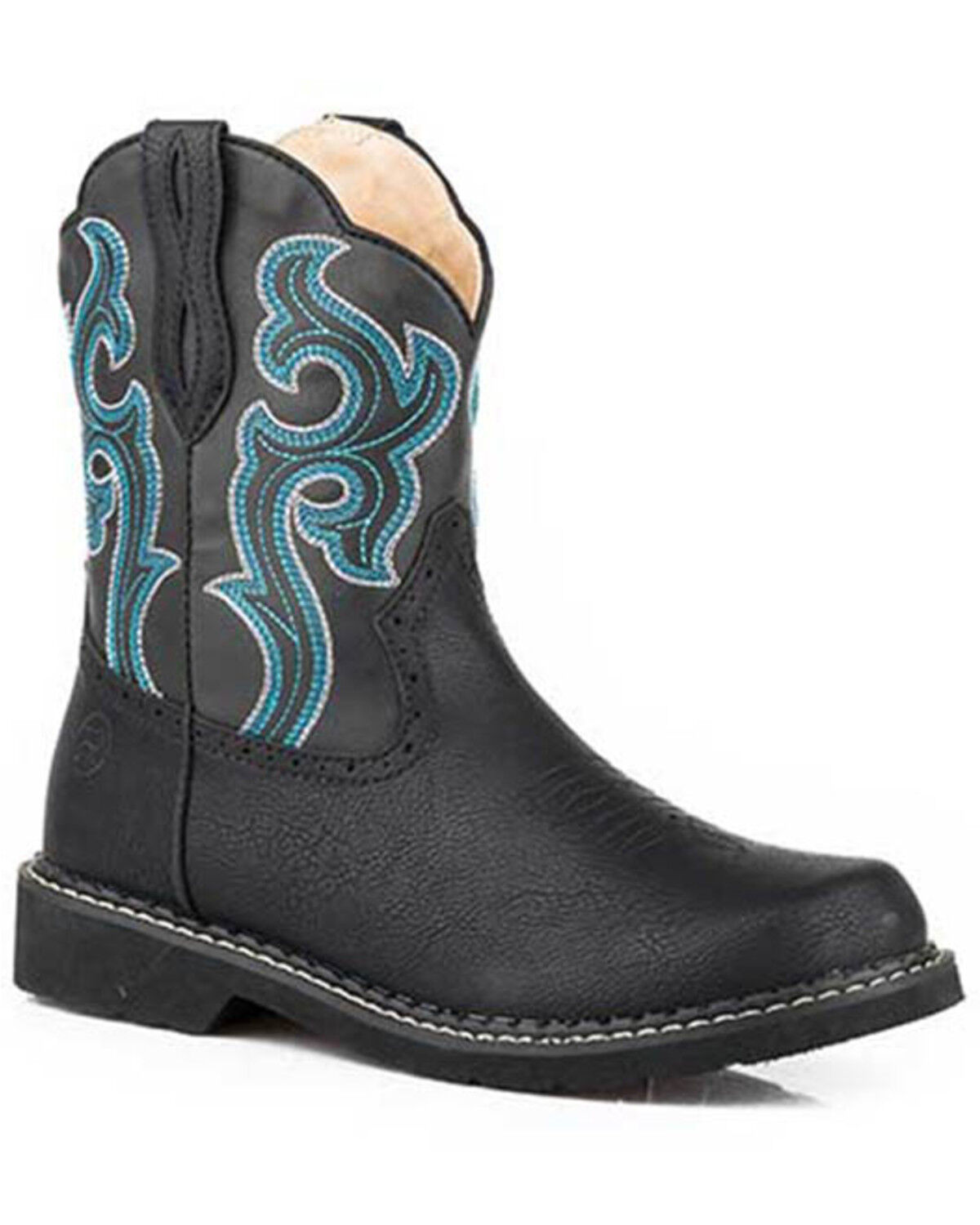 Image #1 - Roper Women's Chunk Rider Western Booties - Round Toe, Black, hi-res