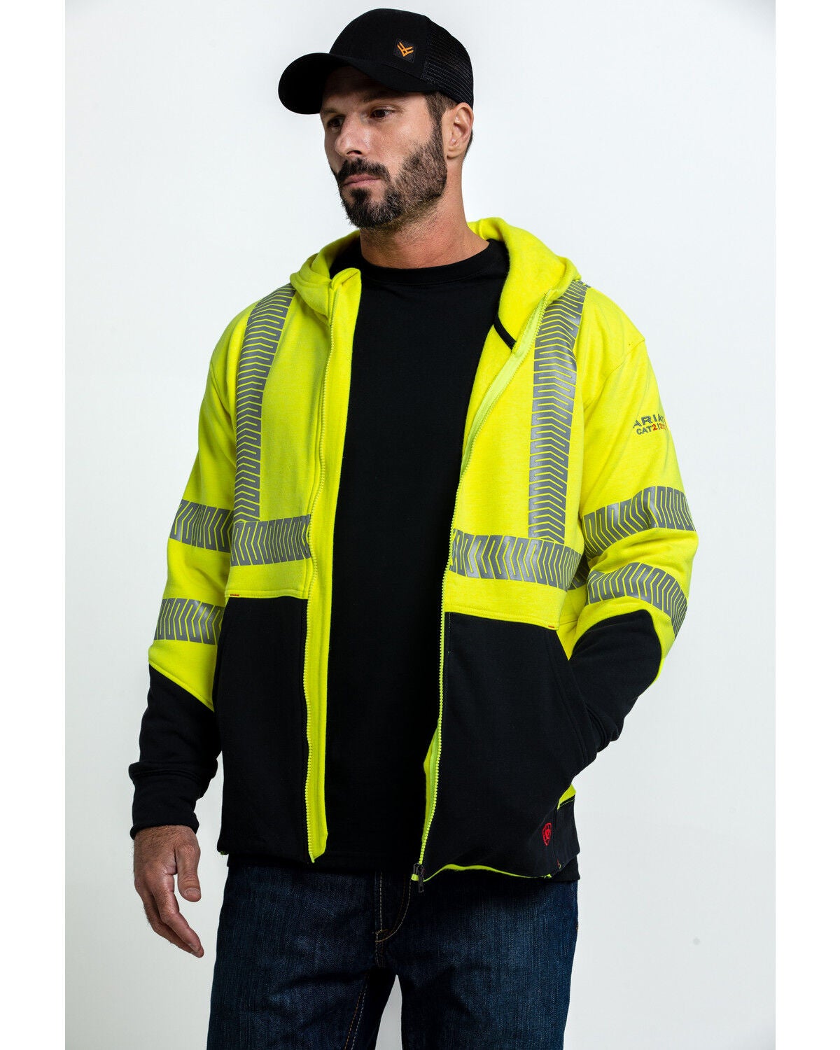 Ariat Men's FR Hi-Vis Full Zip Work Hoodie - Tall, Bright Yellow, hi-res