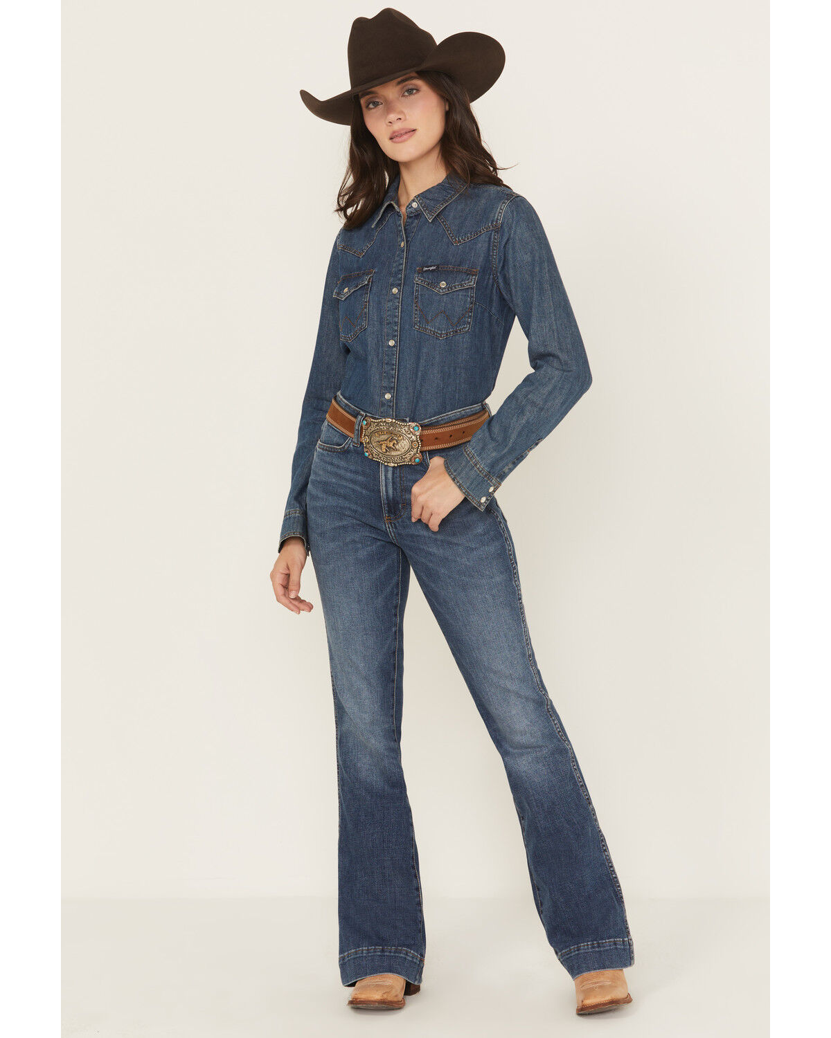 Image #1 - Wrangler Women's Retro High Rise Bailey Trouser Stretch Denim Jeans, Dark Wash, hi-res