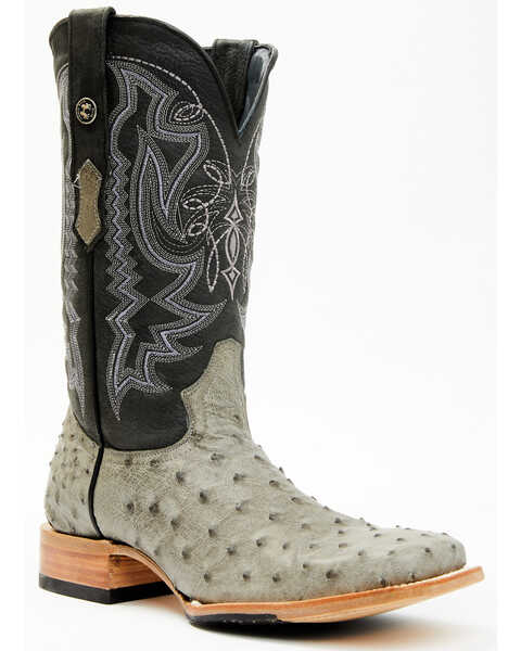 Tanner Mark Men's Exotic Full Quill Ostrich Western Boots - Broad Square Toe, Grey, hi-res