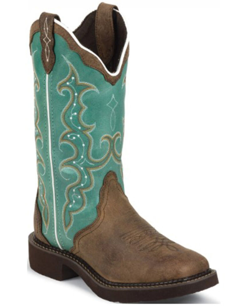 Justin Women's Raya Turquoise Western Boots - Square Toe, Brown, hi-res