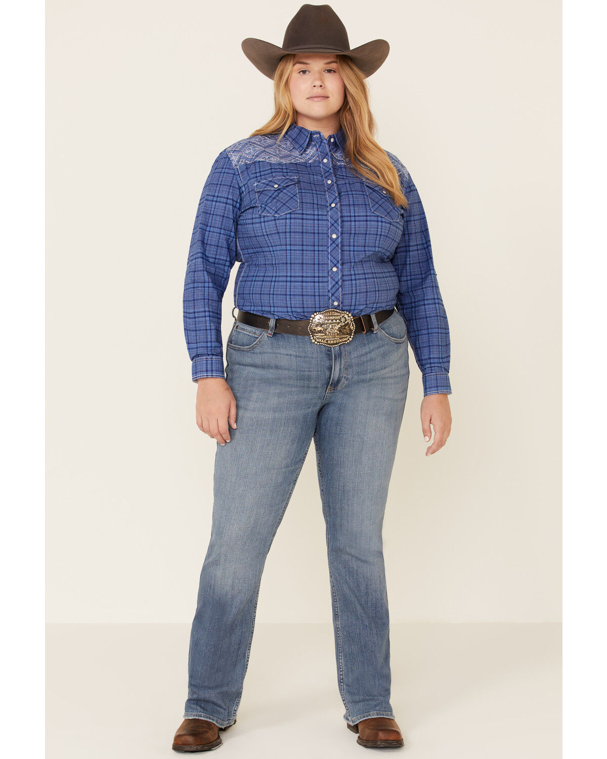 Image #2 - Rough Stock by Panhandle Women's Carrigan Plaid Print Long Sleeve Western Shirt - Plus, Blue, hi-res