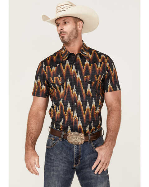 Dale Brisby Men's Digital Print Short Sleeve Snap Western Shirt , Charcoal, hi-res