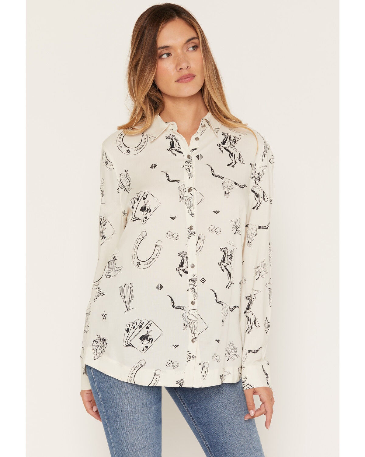 Idyllwind Women's Sheila Long Sleeve Button-Down Western Shirt, Cream, hi-res