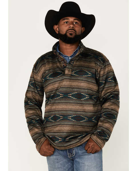 Ariat Men's Wesley Southwestern Print 1/4 Button Fleece Pullover , Brown, hi-res