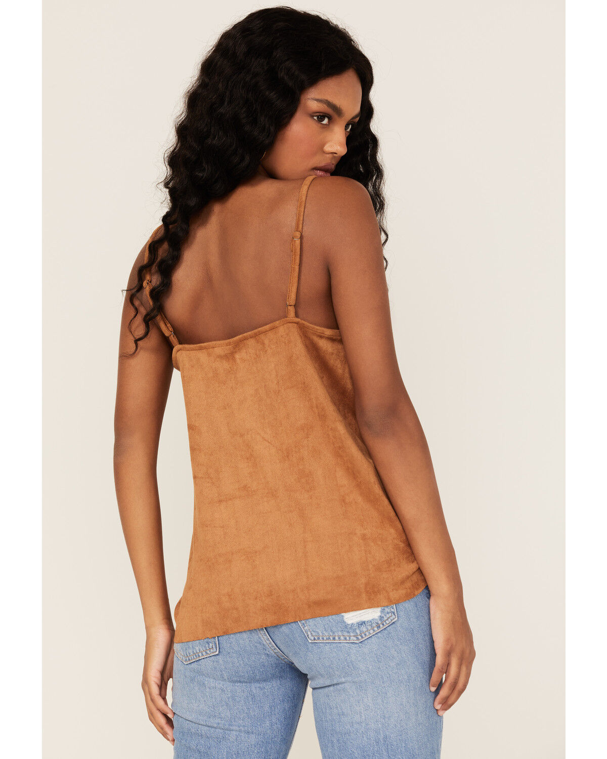 Image #4 - Vocal Women's Studded Faux Suede Cami Top, Camel, hi-res