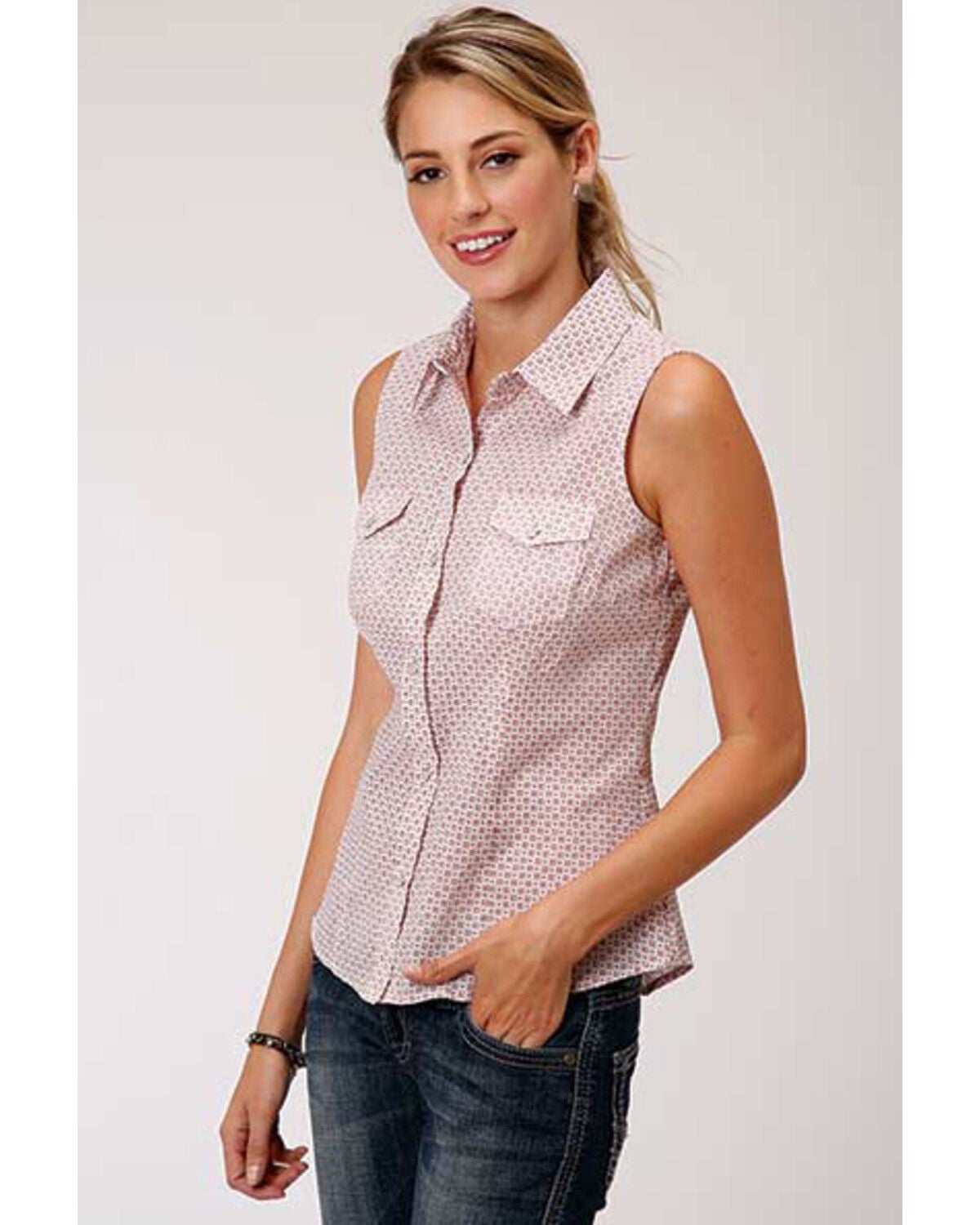 Block Print Sleeveless Western Shirt 