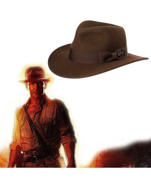 Indiana Jones Crushable Wool Fedora Hat, Chocolate, hi-res