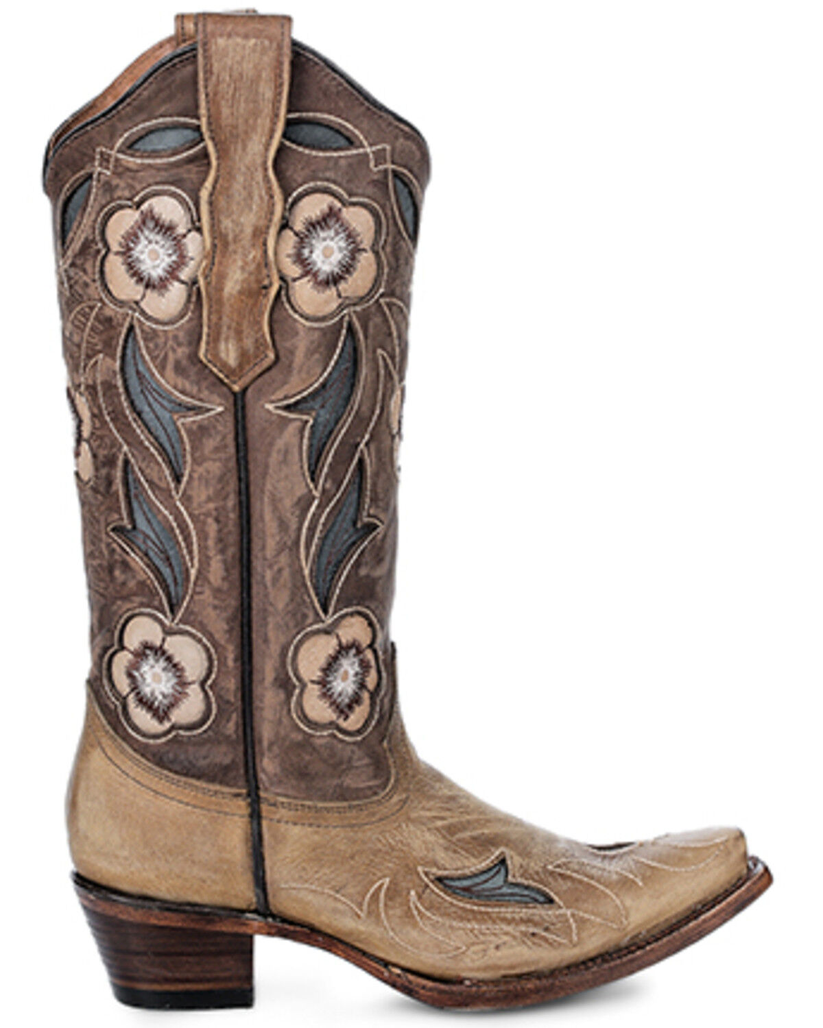 Image #2 - Circle G Women's Floral Inlay Western Boots - Snip Toe, Sand, hi-res