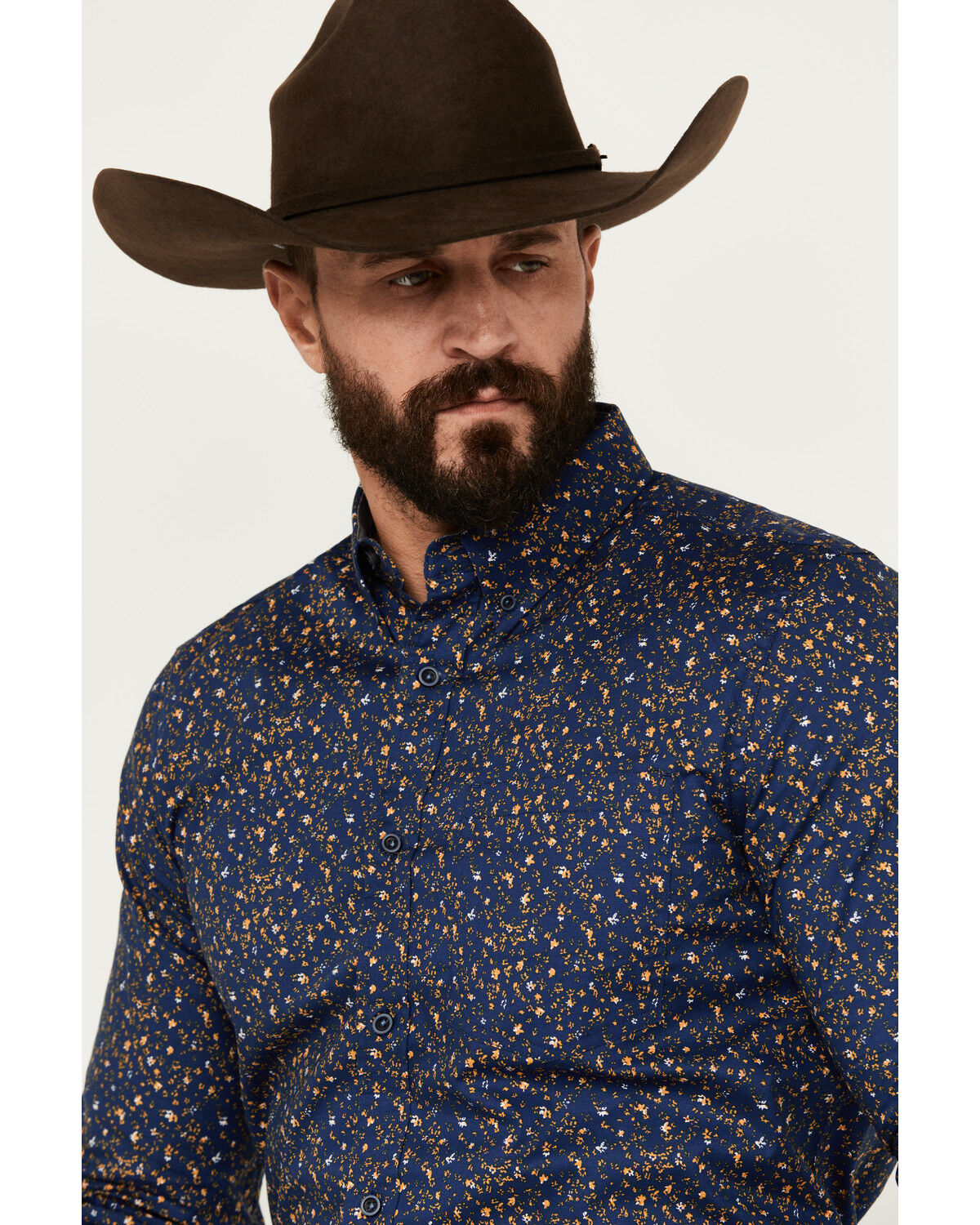 Image #2 - Cody James Men's Meadowlark Floral Print Long Sleeve Button-Down Stretch Western Shirt - Tall, Navy, hi-res