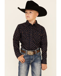 Cody James Boys' Tribal Geo Print Long Sleeve Snap Western Shirt , Navy, hi-res