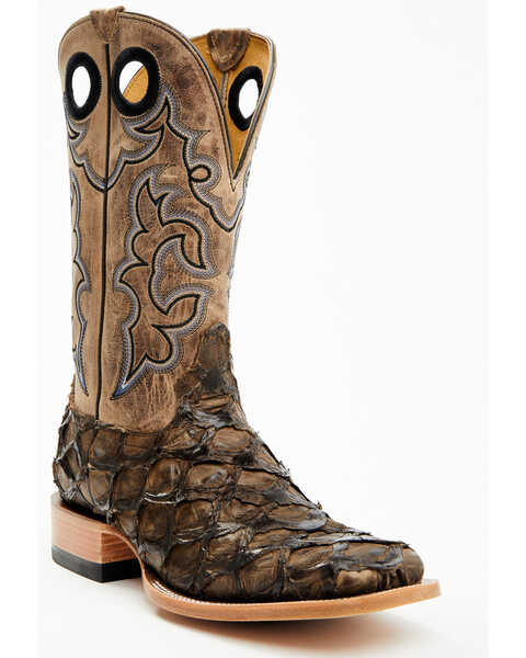 Cody James Men's Exotic Pirarucu Western Boots - Broad Square Toe , Brown, hi-res