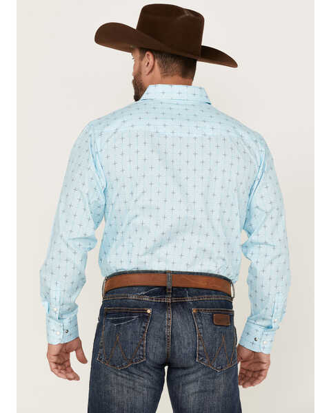 Image #4 - Panhandle Men's Cross Geo Print Long Sleeve Snap Western Shirt , Light Blue, hi-res