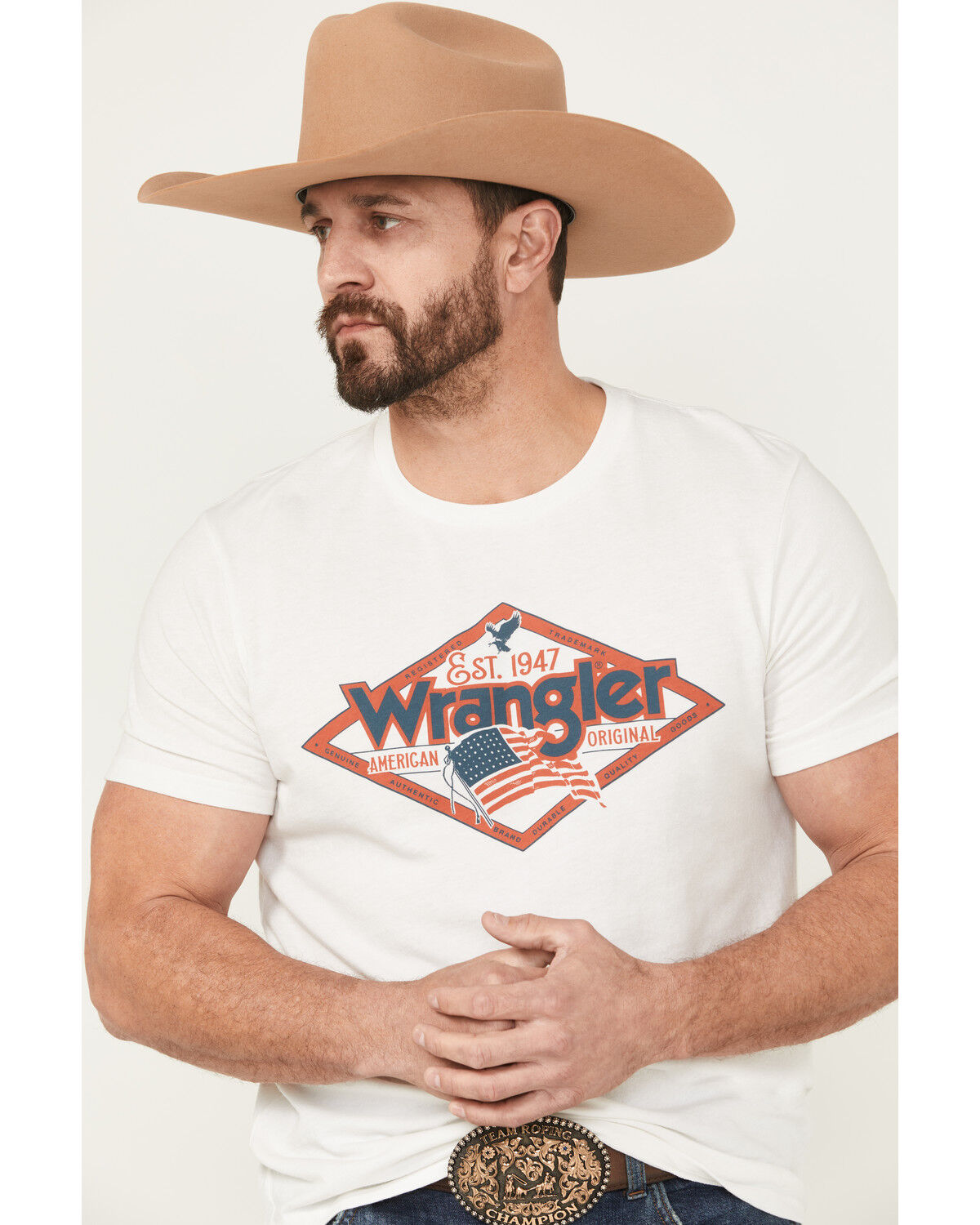 Image #1 - Wrangler Men's Boot Barn Exclusive Samuel Americana Short Sleeve Graphic T-Shirt, White, hi-res