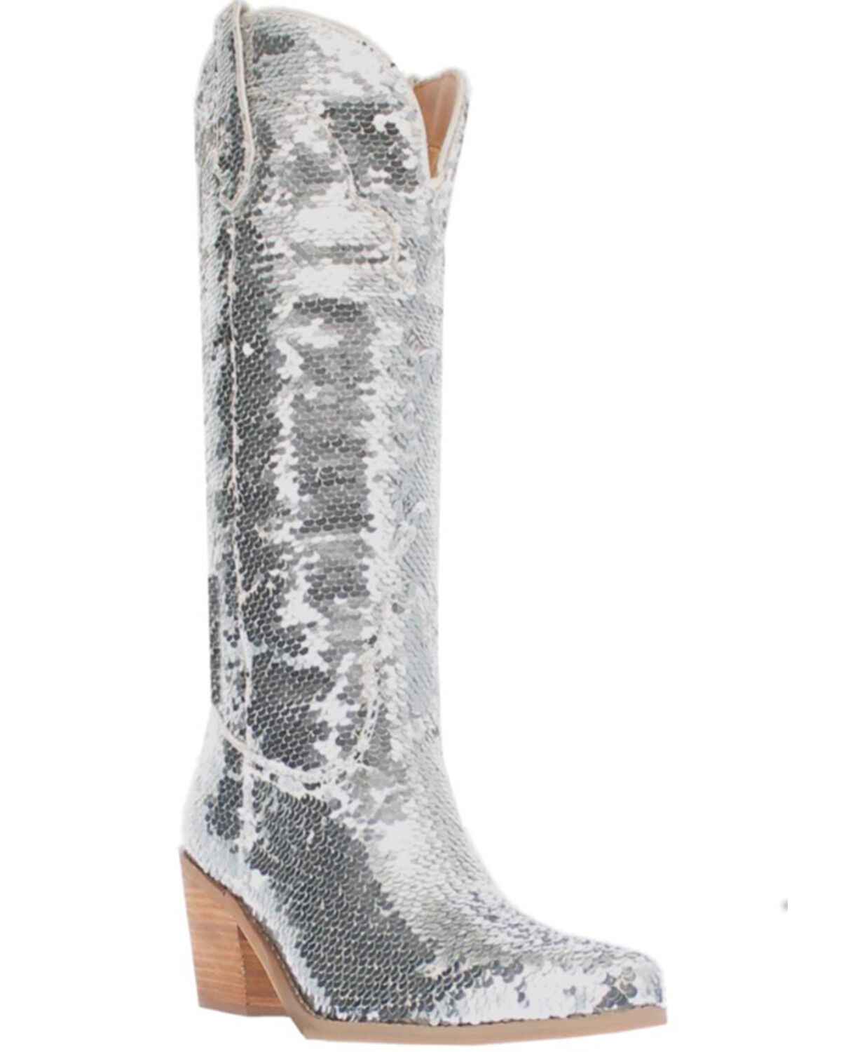Image #1 - Dingo Women's Sequin Dance Hall Queen Tall Western Boots - Snip Toe, Silver, hi-res