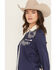 Image #2 - Panhandle Women's Retro Floral & Horse Embroidered Long Sleeve Pearl Snap Western Shirt, Navy, hi-res
