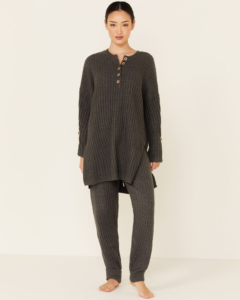 Free People Women's Around The Clock Henley Top , Charcoal, hi-res