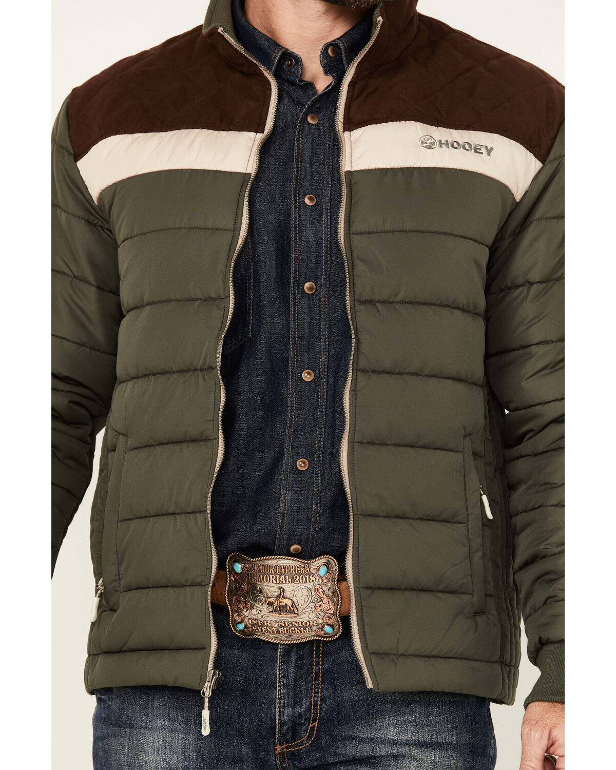 Image #3 - Hooey Men's Colorblock Packable Puffer Jacket, Olive, hi-res