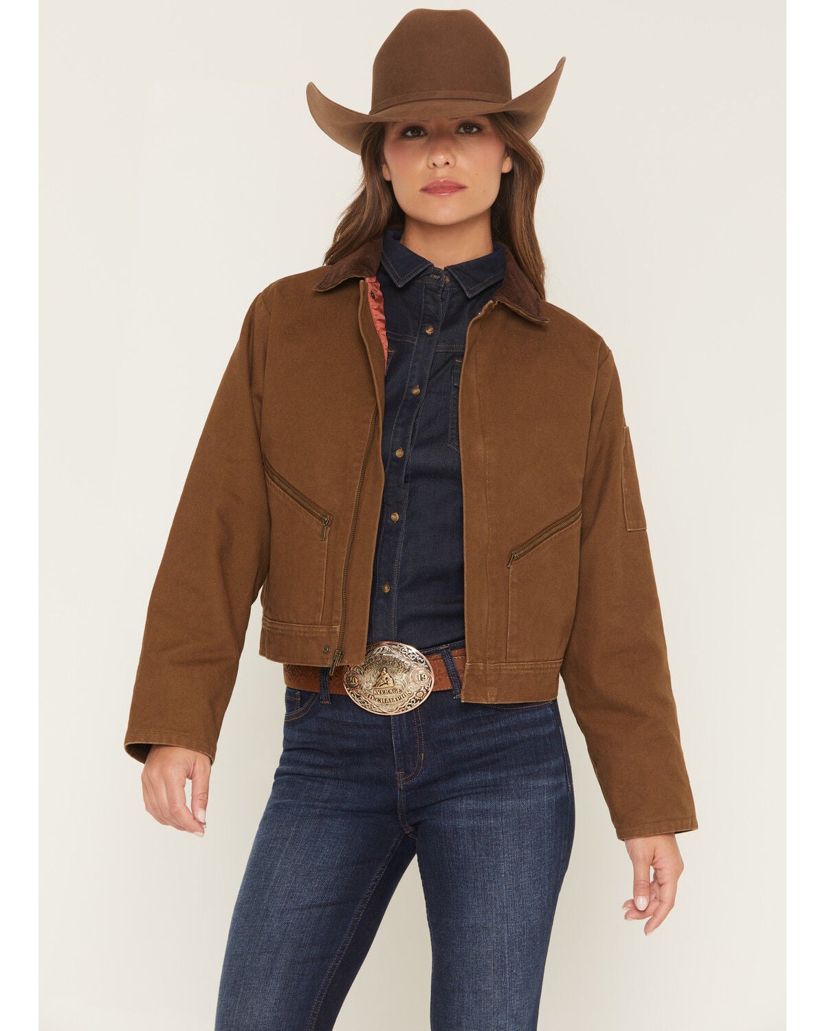 Image #1 - Shyanne Women's Tillson Zip-Up Cropped Jacket, Brown, hi-res