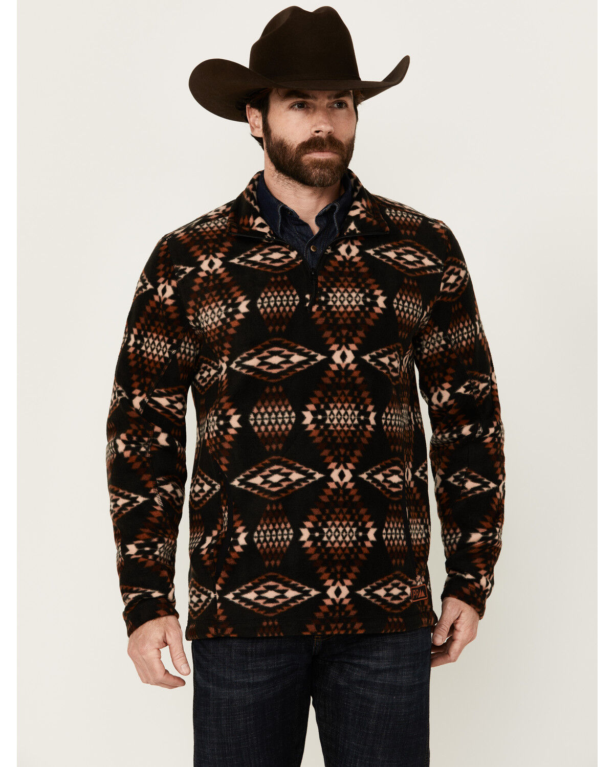 Image #1 - Powder River Outfitters Men's Boot Barn Exclusive Southwestern Print 1/4 Zip Pullover, Brown, hi-res