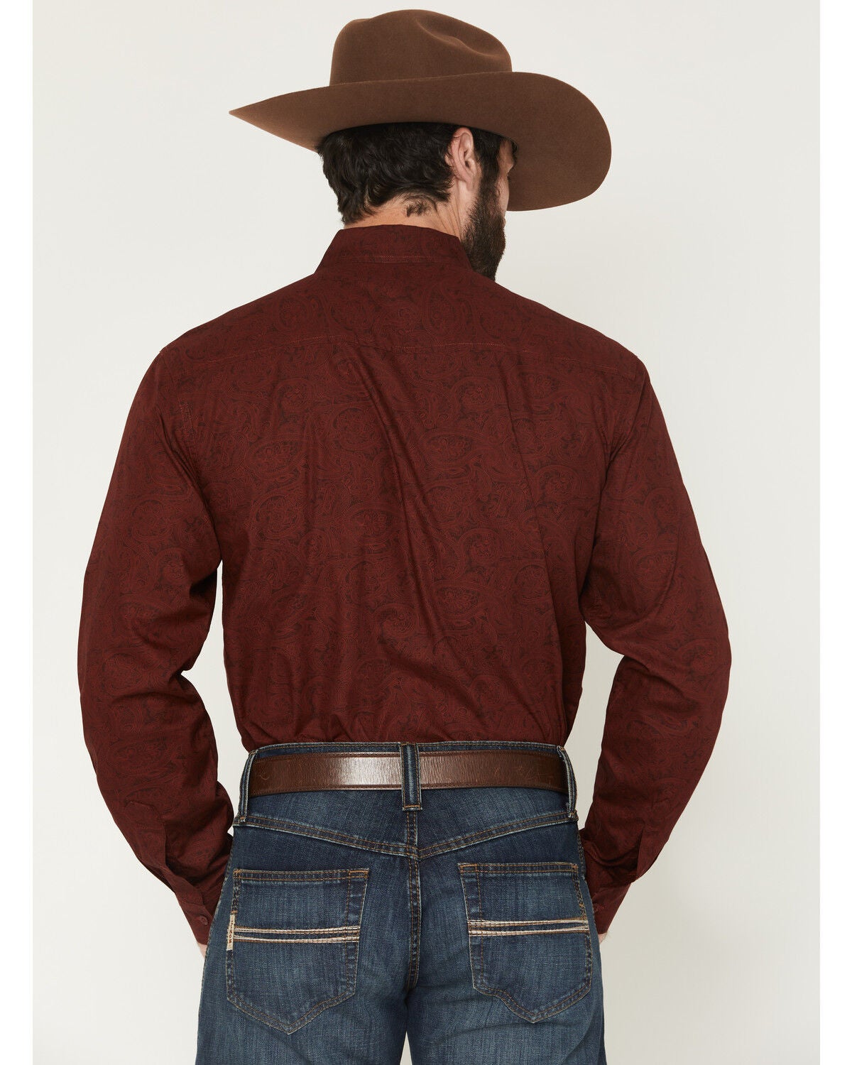 Image #4 - Cinch Men's Modern Fit Paisley Print Long Sleeve Button-Down Western Shirt, Burgundy, hi-res