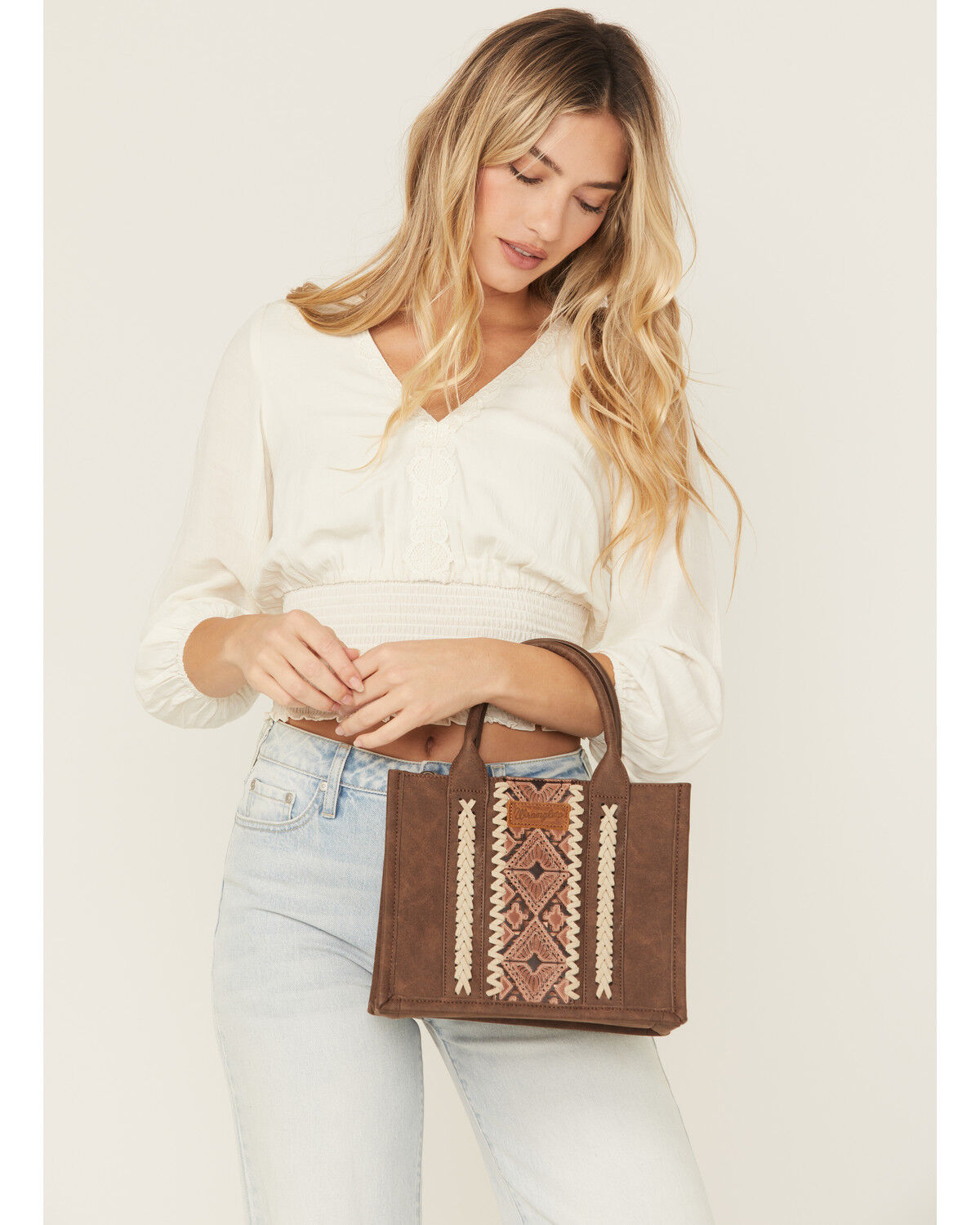 Image #1 - Wrangler Women's Boot Barn Exclusive Braided Crossbody Purse, Brown, hi-res