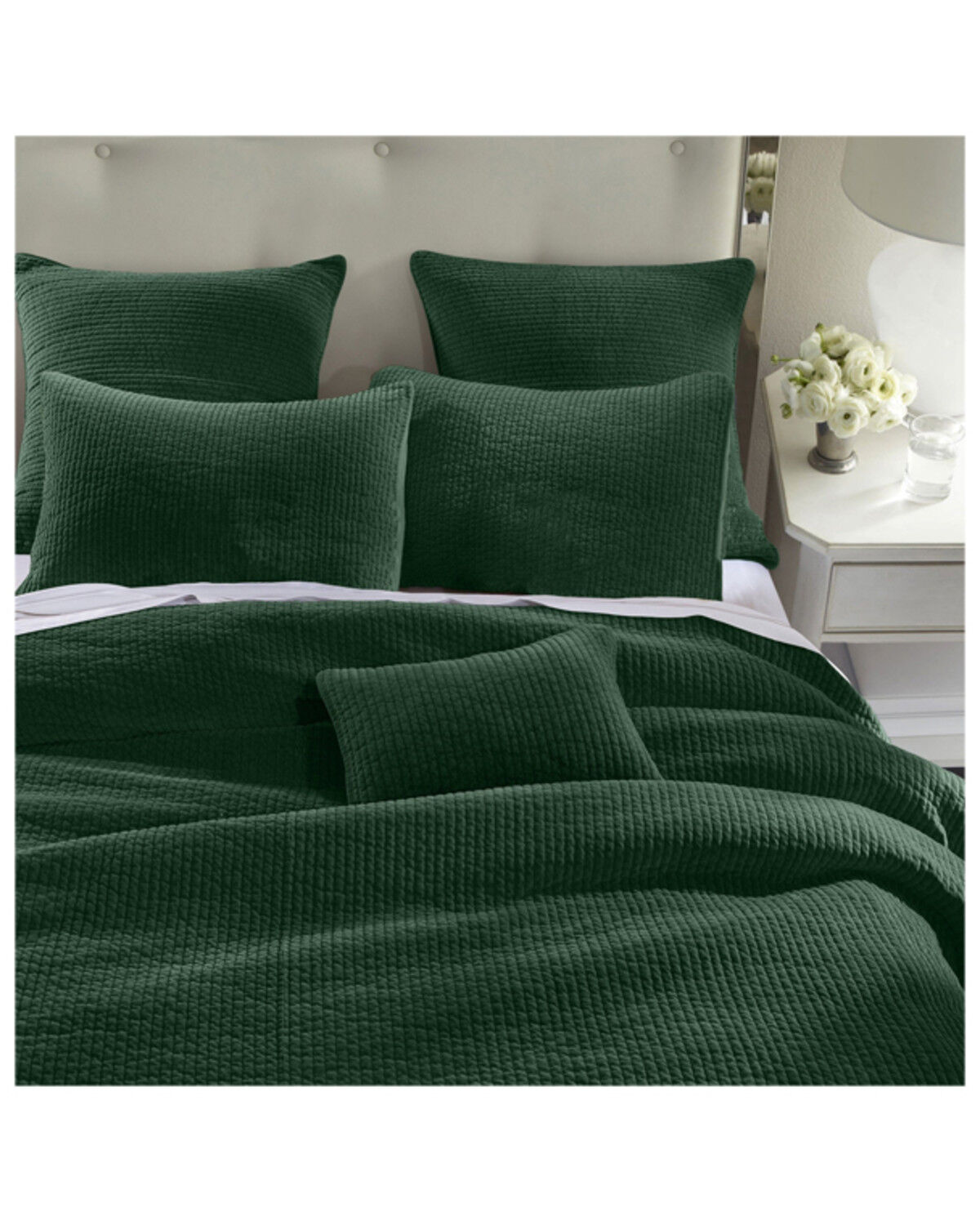 Image #1 - HiEnd Accents Emerald Stonewashed Cotton & Velvet 3-Piece Full/Queen Quilt Set, Green, hi-res