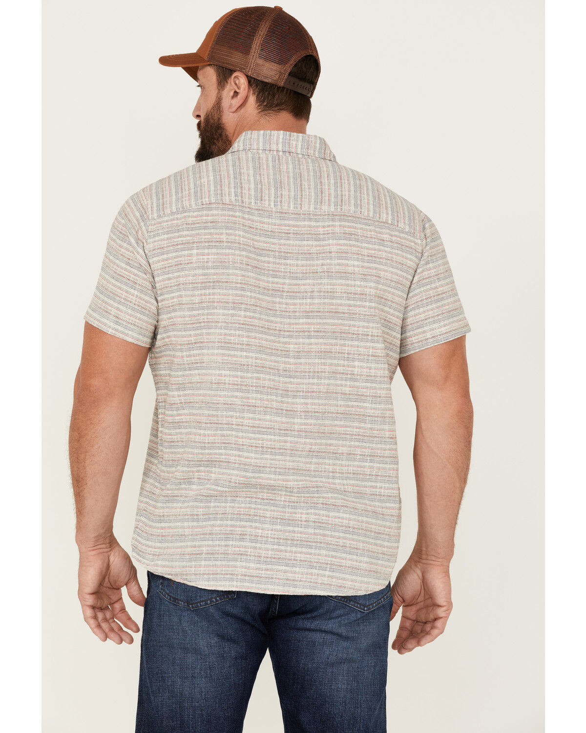Image #4 - North River Men's Dobby Horizontal Stripe Short Sleeve Button Down Western Shirt, White, hi-res