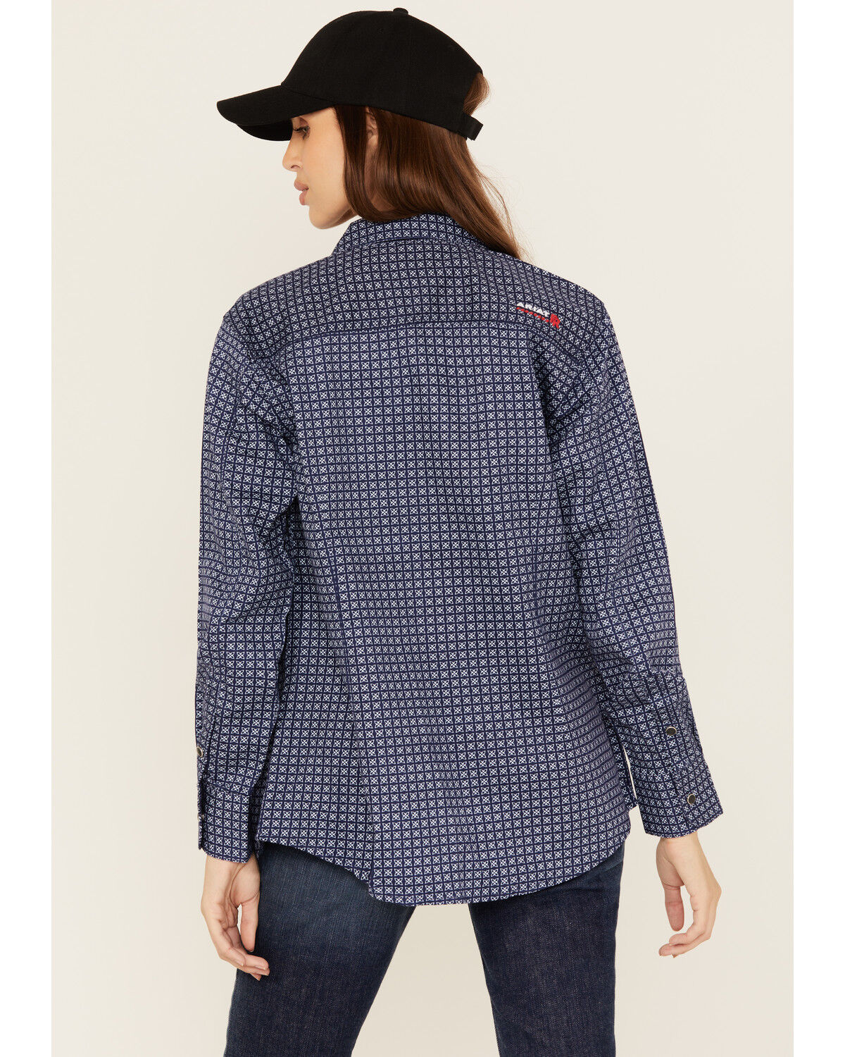 Image #4 - Ariat Women's FR Beverly Geo Print Long Sleeve Snap Work Shirt, Navy, hi-res