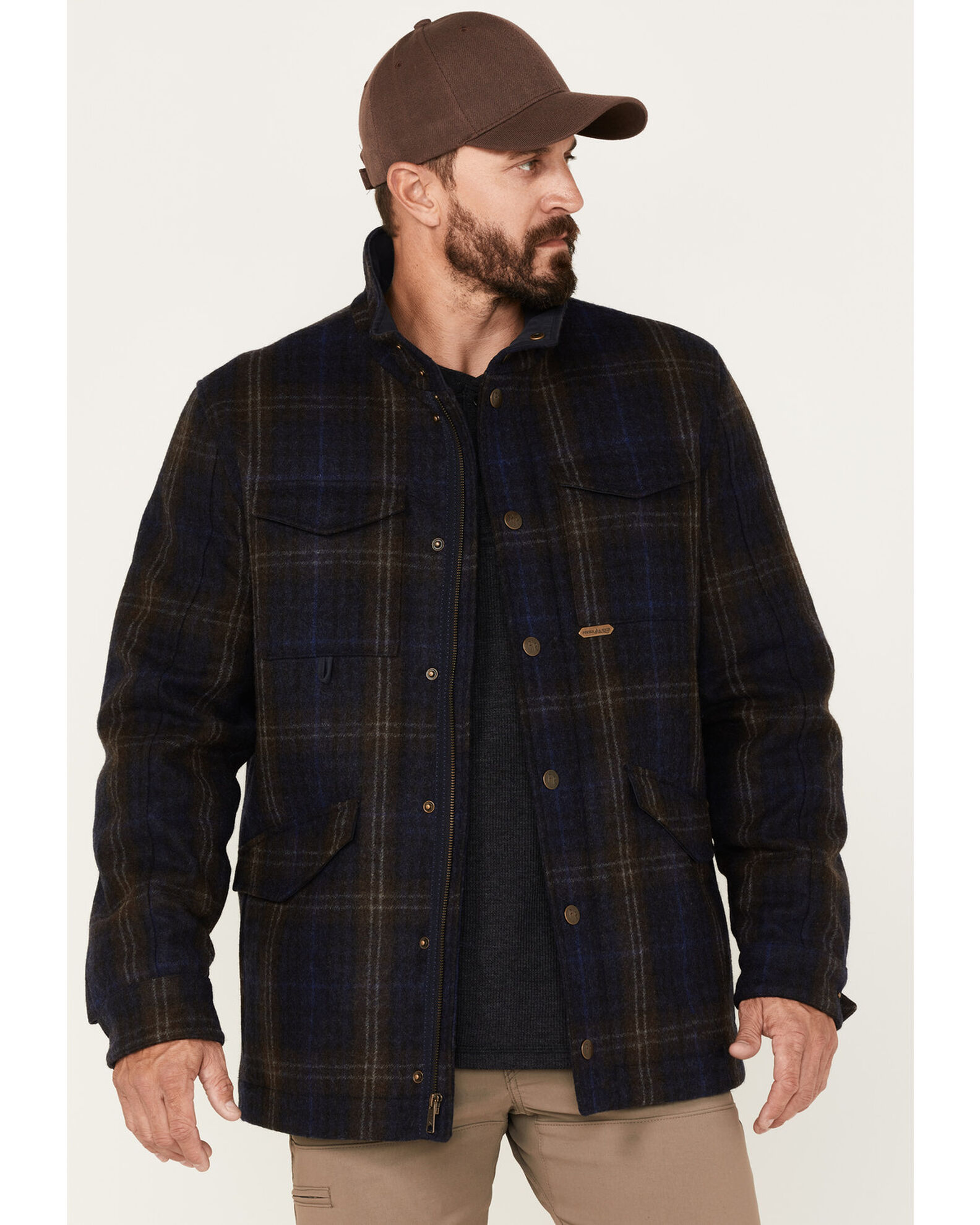 Powder River Outfitters Men's Full Snap Large Plaid Wool Jacket