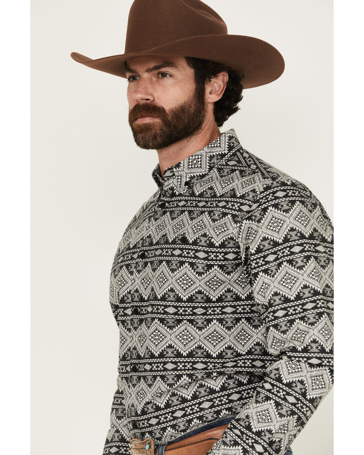 Image #2 - RANK 45® Men's Blaze Southwestern Striped Long Sleeve Button-Down Stretch Western Shirt, Black, hi-res