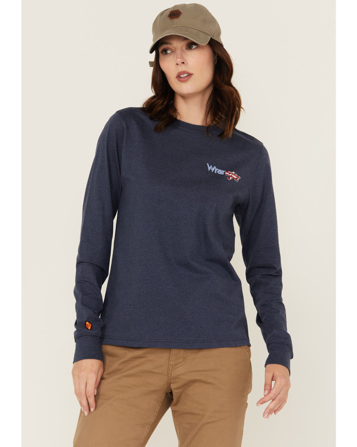 Image #2 - Wrangler Women's FR Americana Long Sleeve Graphic Work T-Shirt, Navy, hi-res
