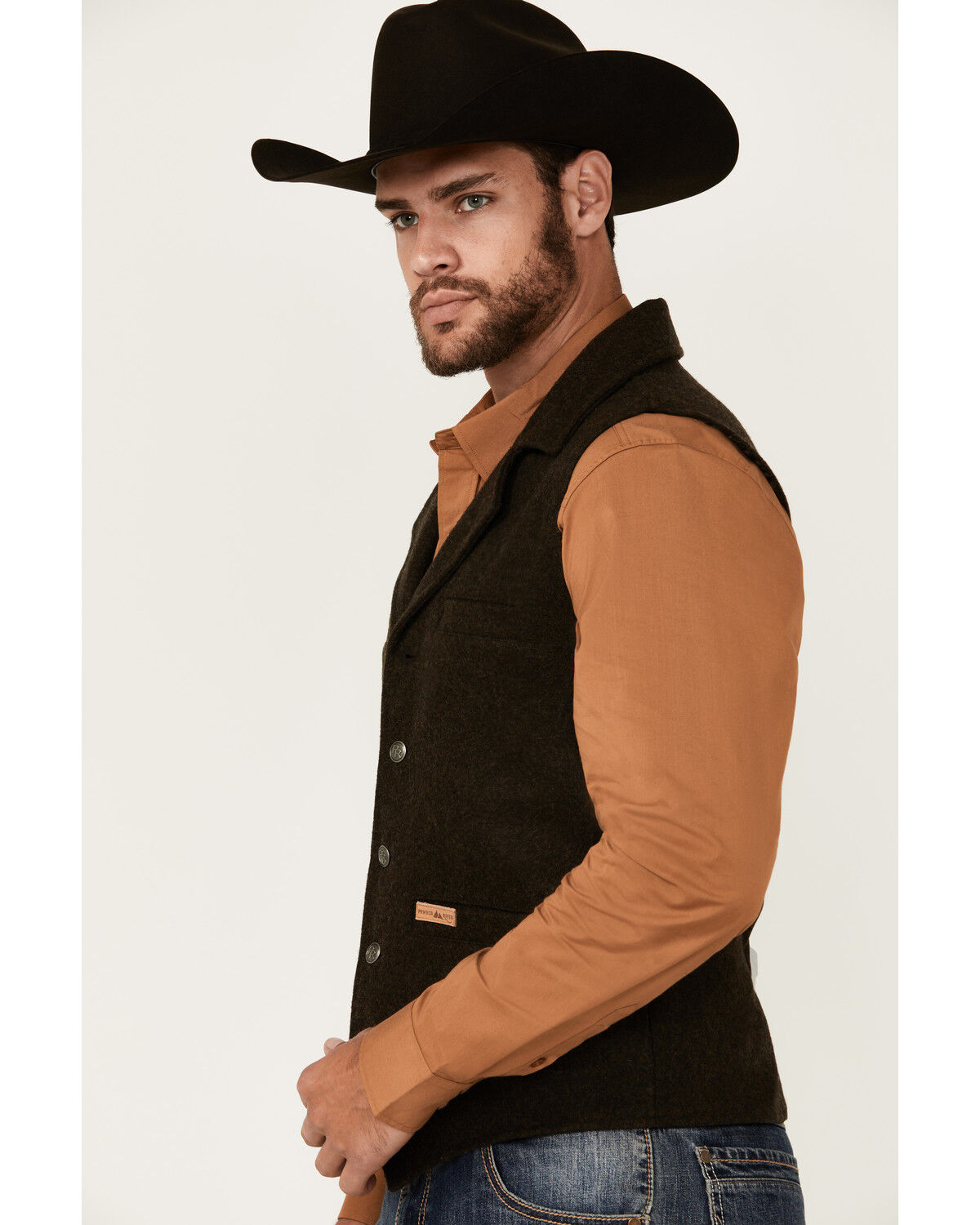 Image #2 - Powder River Outfitters Men's Wool Button-Down Vest, Dark Brown, hi-res