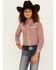 Roper Girls' Ditsy Floral Print Long Sleeve Snap Retro Western Shirt, Red, hi-res