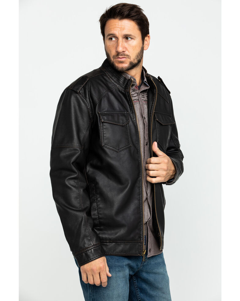 Cody James Men's Backwoods Distressed Faux Leather Moto Jacket , Brown, hi-res