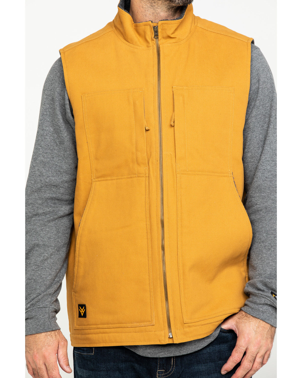 Image #4 - Hawx Men's Khaki Canvas Sherpa Lined Work Vest, Brown, hi-res