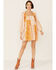Image #1 - En Creme' Women's Cream Yellow Patchwork Long Sleeve Baby Doll Mini Dress , Cream, hi-res